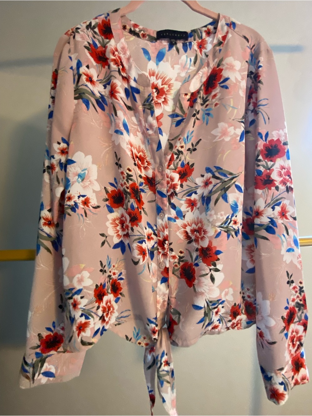 Sanctuary Pink Floral Tie-Front Blouse